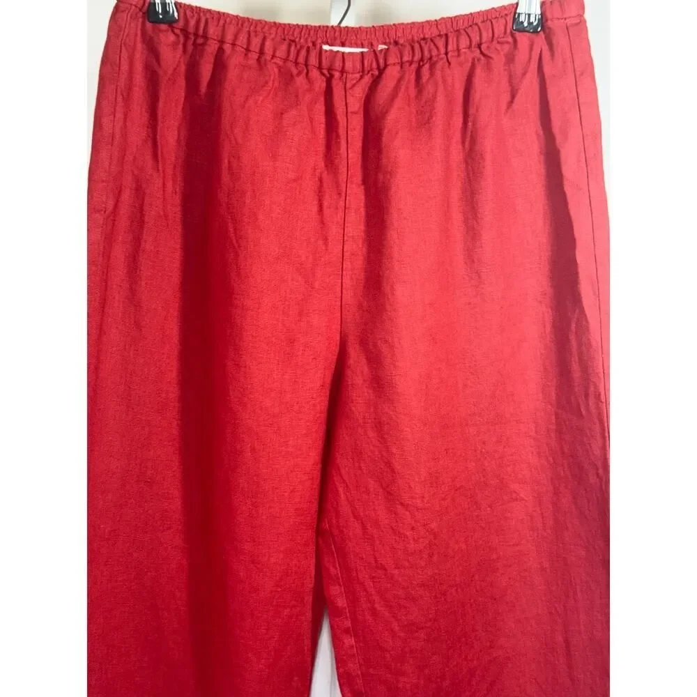 REFORMATION Women's Remi Cropped LInen Pull-On Pants Red Size Medium Petite